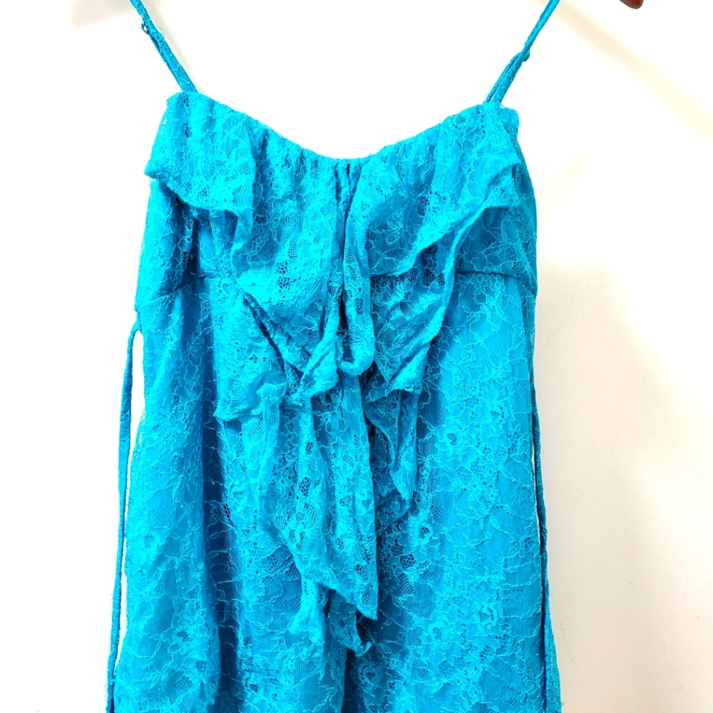 FREE SHIPPING ☆Forever 21 teal lace spaghetti strap ruffle top blouse